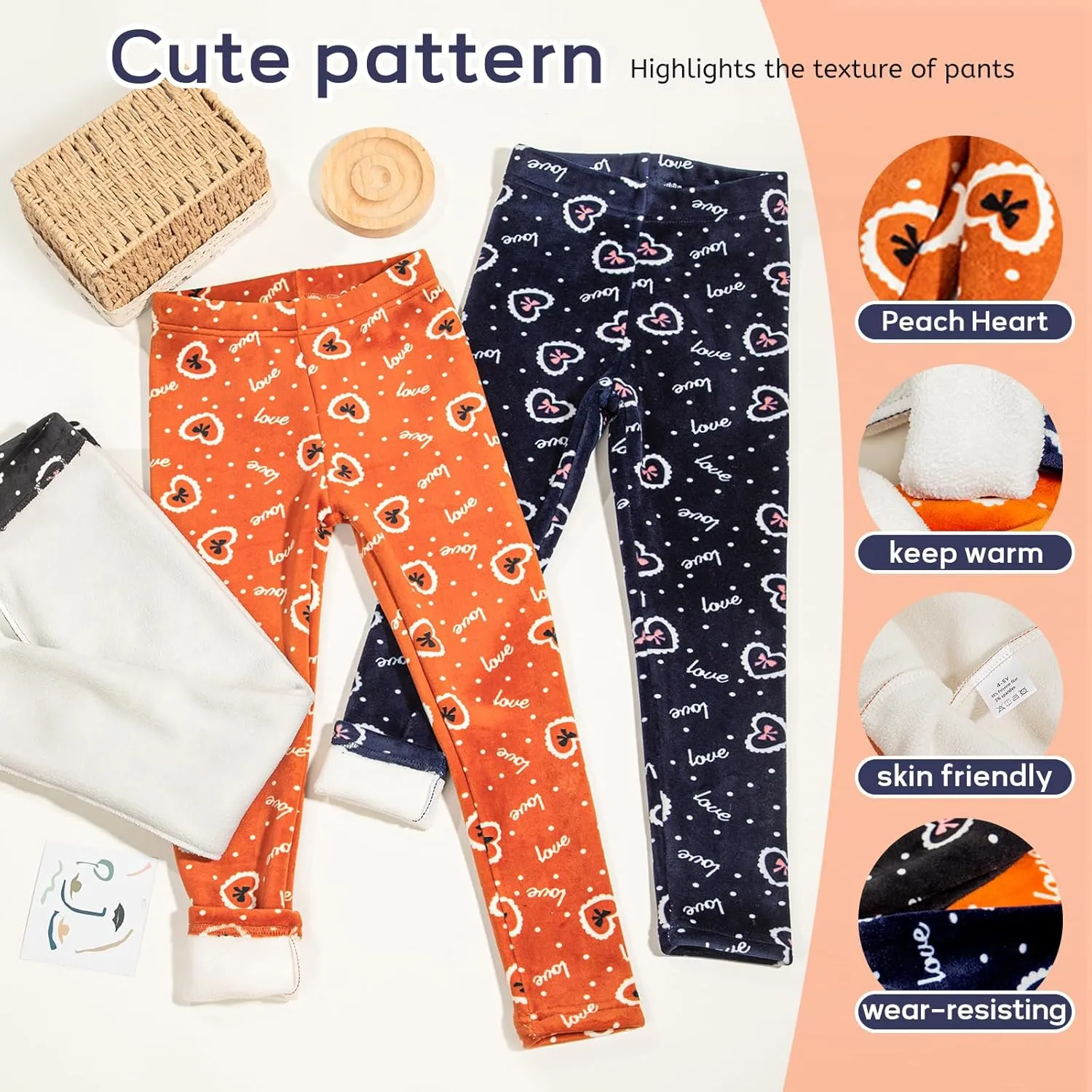 3 Pack Girls' Fleece Lined Leggings - Winter Pants, Warm Lined Leggings, Thick Thermal Tights