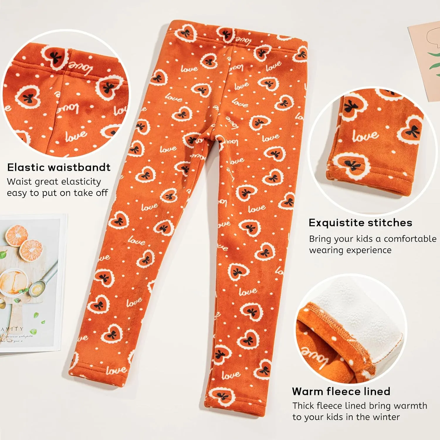 3 Pack Girls' Fleece Lined Leggings - Winter Pants, Warm Lined Leggings, Thick Thermal Tights
