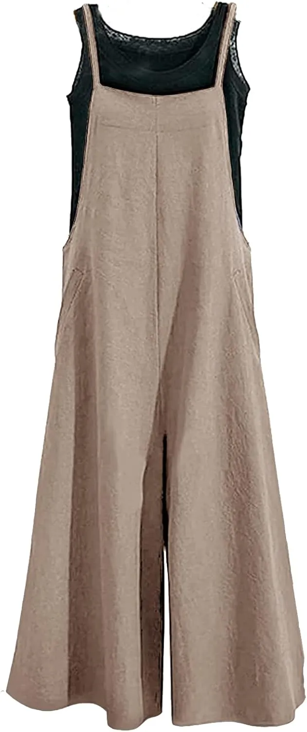 Aedvoouer Women's Baggy Plus Size Overalls Cotton Linen Jumpsuits Wide Leg Harem Pants Casual Rompers