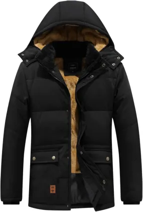 BIFUTON Puffer Jacket Men,Men's Down Jackets & Parkas Fashion Warm Sherpa Fleece Lined Winter Ski Jacket with Detachable Hood