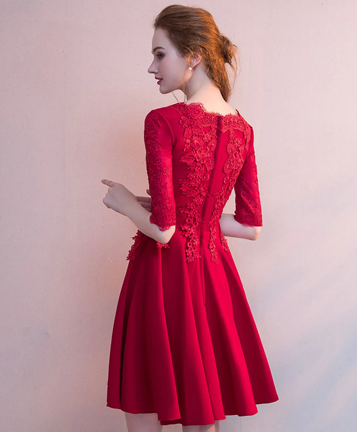 Burgundy Tulle Lace Short Prom Dress, Burgundy Homecoming Dress