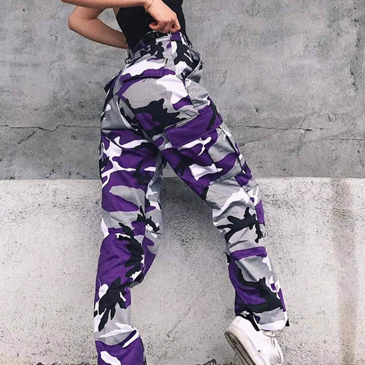 Camouflage Pants for Women Casual Combat Army Cargo Pants Multi-Pocket Military Tactical Bound Feet Camo Cargo Trouser