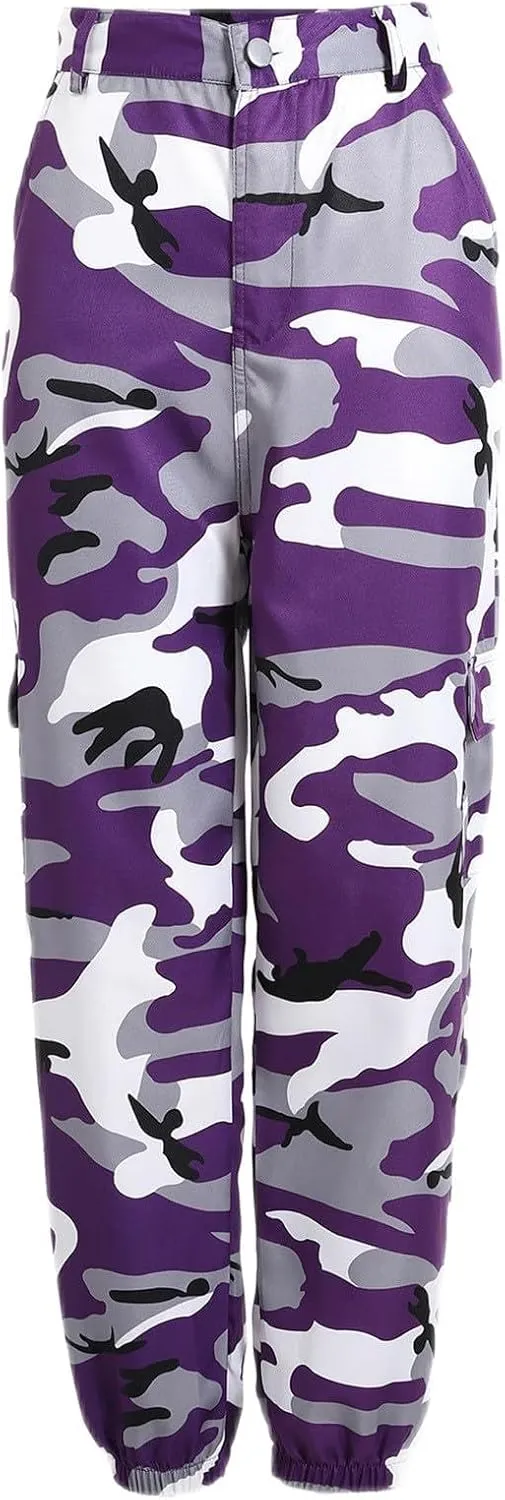 Camouflage Pants for Women Casual Combat Army Cargo Pants Multi-Pocket Military Tactical Bound Feet Camo Cargo Trouser