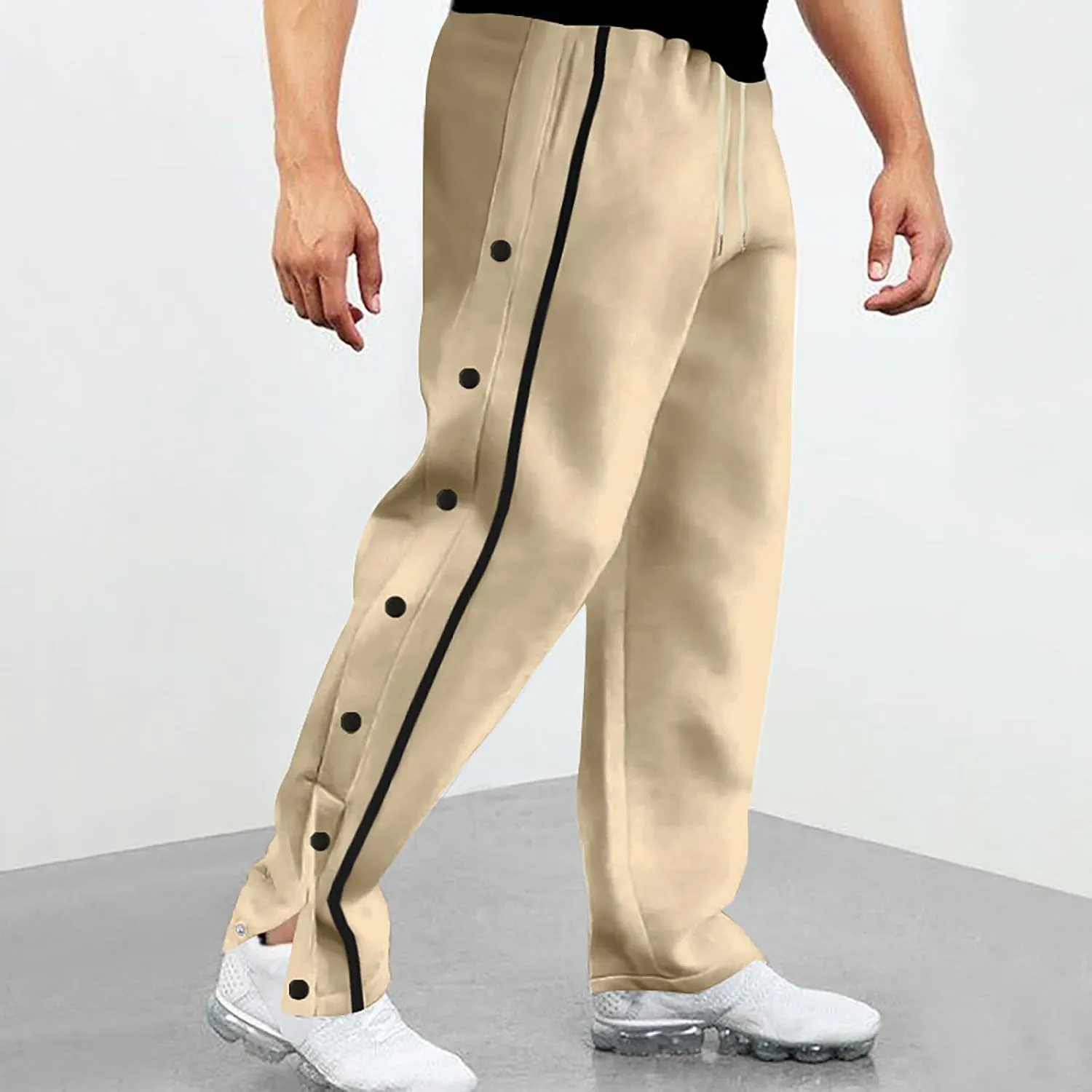 Casual Sweatpants for Men Side Button Elastic Waist Drawstring Active Running Jogging Pants Not Tear Away