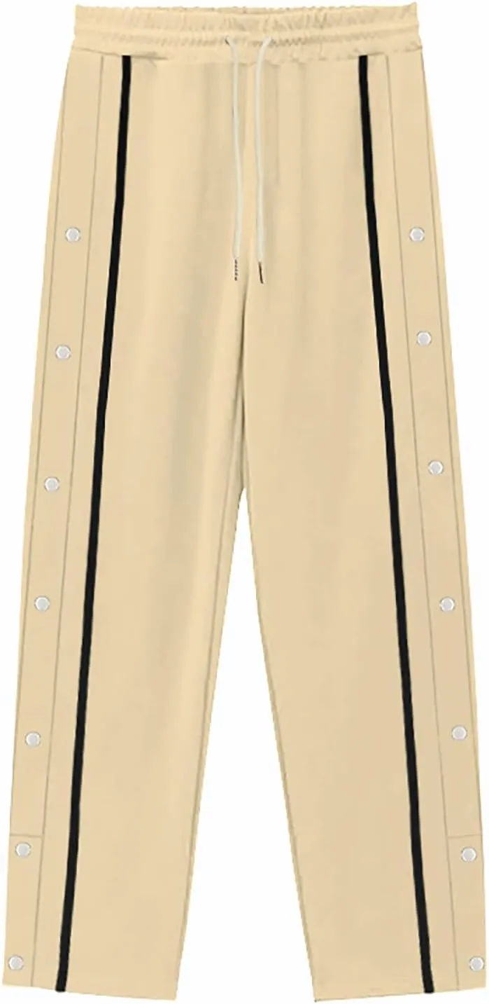Casual Sweatpants for Men Side Button Elastic Waist Drawstring Active Running Jogging Pants Not Tear Away