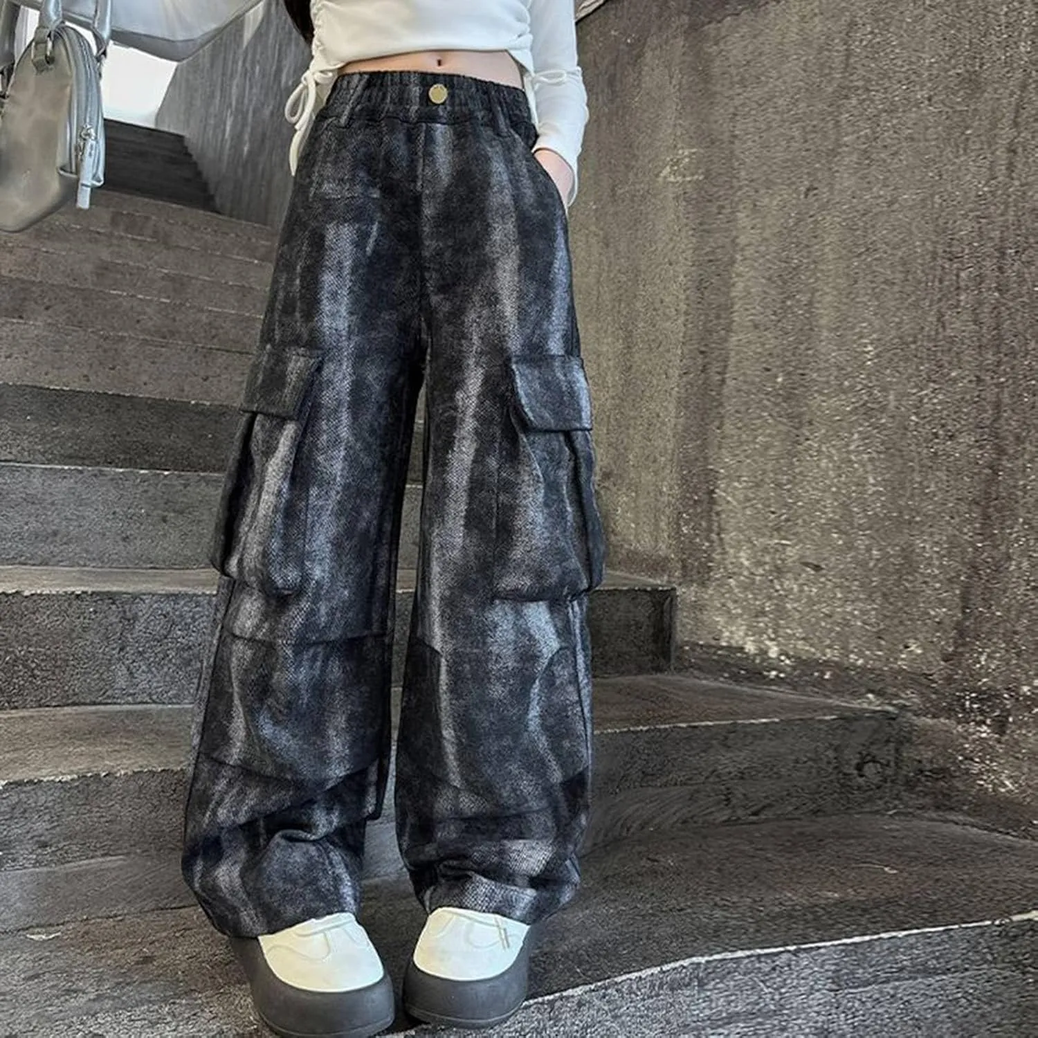 Children's Purple Techwear Streetwear Joggers Hip Hop Pants Purple Overalls Sweatpants Cargo Pants Girls Cat Leggings