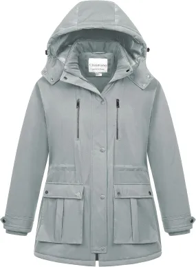 Chrisuno Women's Plus Size Winter Coat Insulated Military Parka Jacket Waterproof Fleece Lined Thickened Detachable Hood