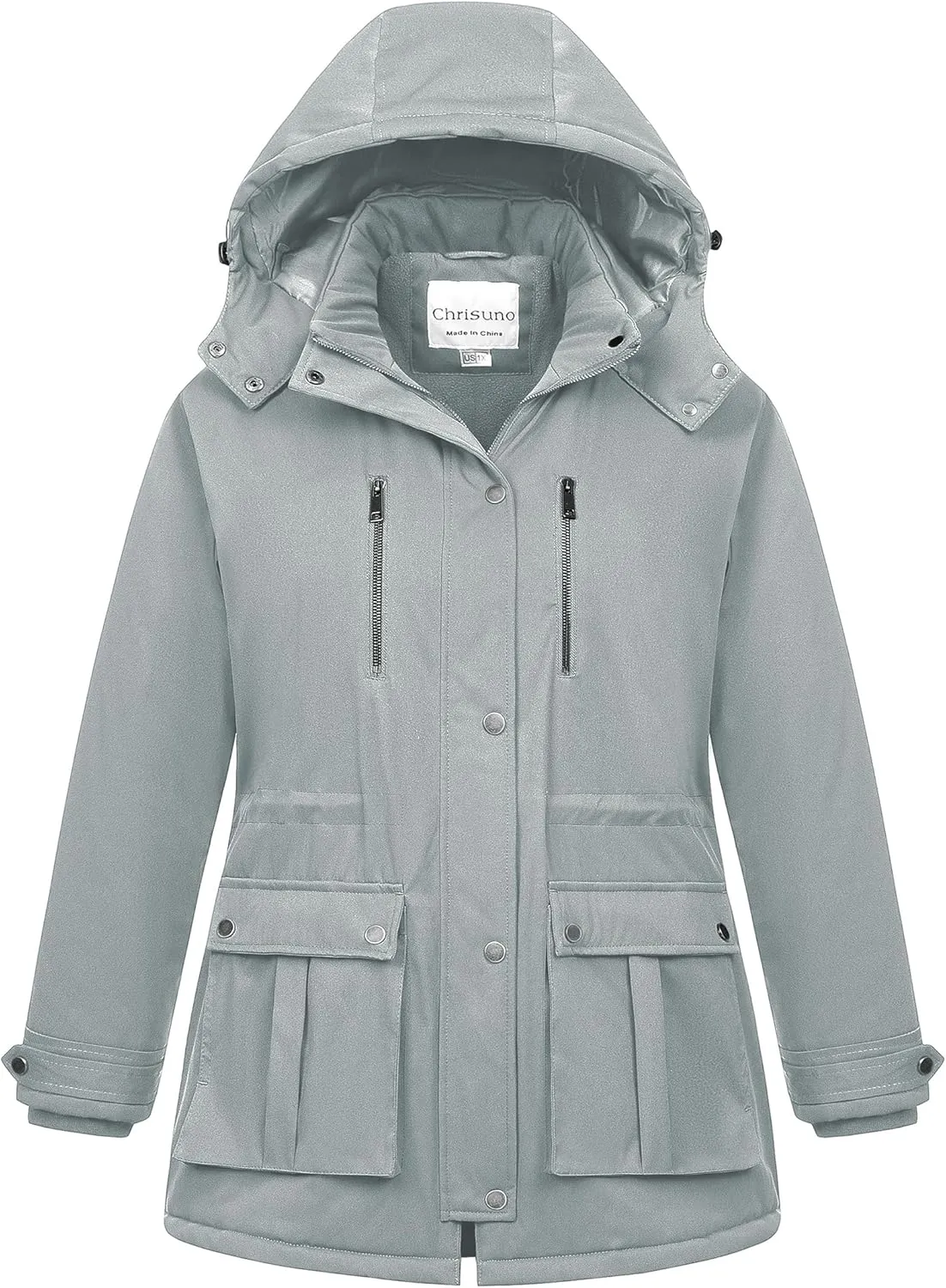 Chrisuno Women's Plus Size Winter Coat Insulated Military Parka Jacket Waterproof Fleece Lined Thickened Detachable Hood