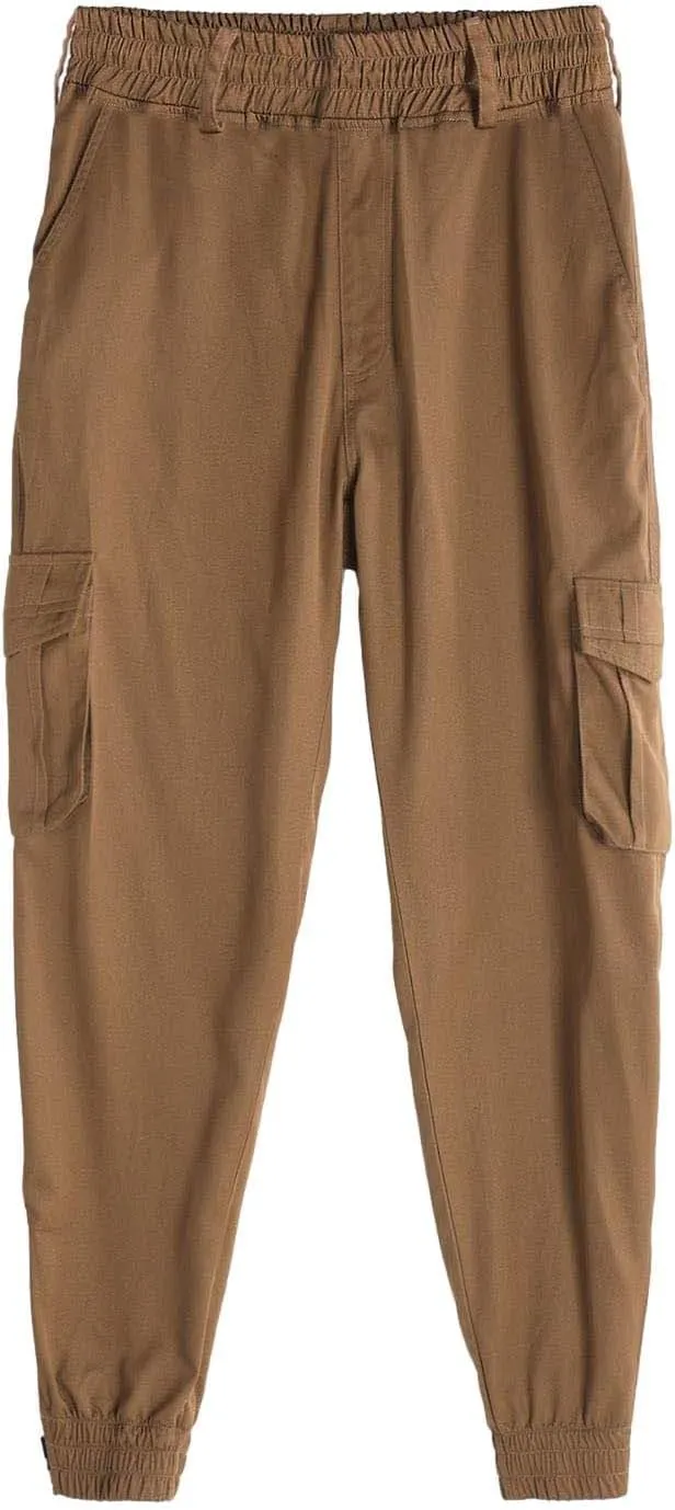 CRNTCEM Men's Hiking Cargo Pants Elastic Waisted Joggers Work Pants Slim Fit Tapered Golf Sweatpants Outdoor Hiking Trousers