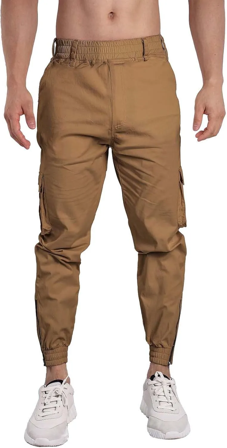 CRNTCEM Men's Hiking Cargo Pants Elastic Waisted Joggers Work Pants Slim Fit Tapered Golf Sweatpants Outdoor Hiking Trousers
