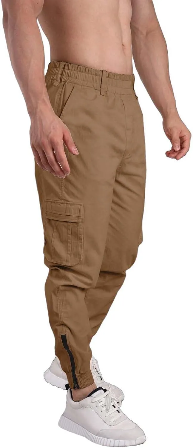 CRNTCEM Men's Hiking Cargo Pants Elastic Waisted Joggers Work Pants Slim Fit Tapered Golf Sweatpants Outdoor Hiking Trousers