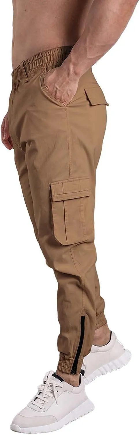 CRNTCEM Men's Hiking Cargo Pants Elastic Waisted Joggers Work Pants Slim Fit Tapered Golf Sweatpants Outdoor Hiking Trousers