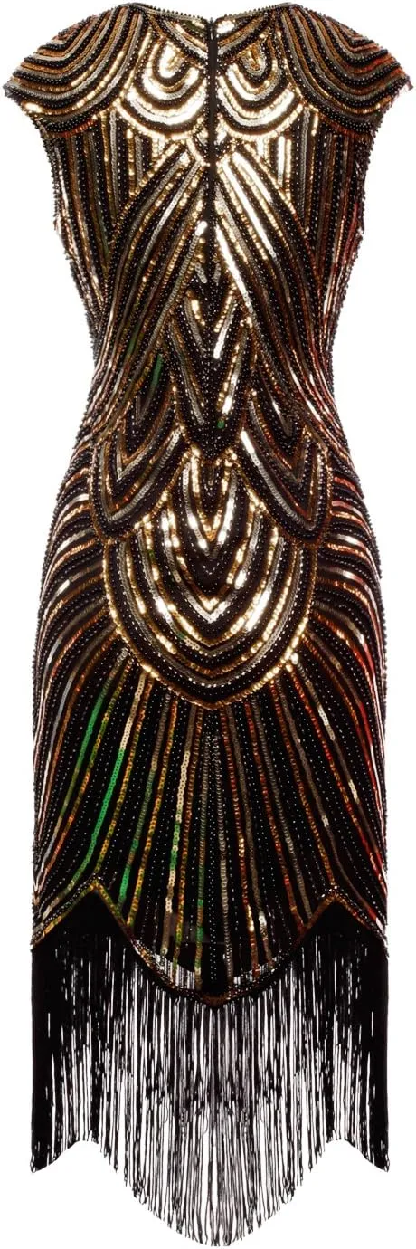 FAIRY COUPLE 1920s Sequined Embellished Tassels Hem Flapper Dress D20S002