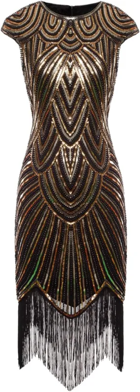 FAIRY COUPLE 1920s Sequined Embellished Tassels Hem Flapper Dress D20S002