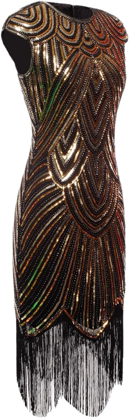 FAIRY COUPLE 1920s Sequined Embellished Tassels Hem Flapper Dress D20S002