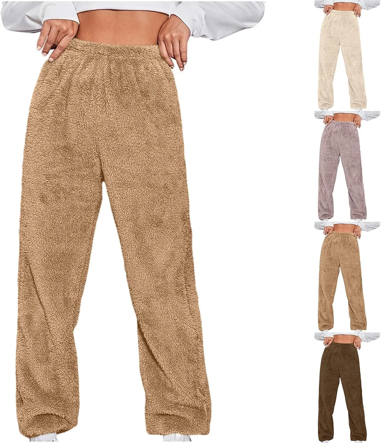 Fleece Lined Sweatpants for Women Winter Sherpa Lined Joggers Elastic Hight Waist Cinch Bottom Fall Fashion Outfits
