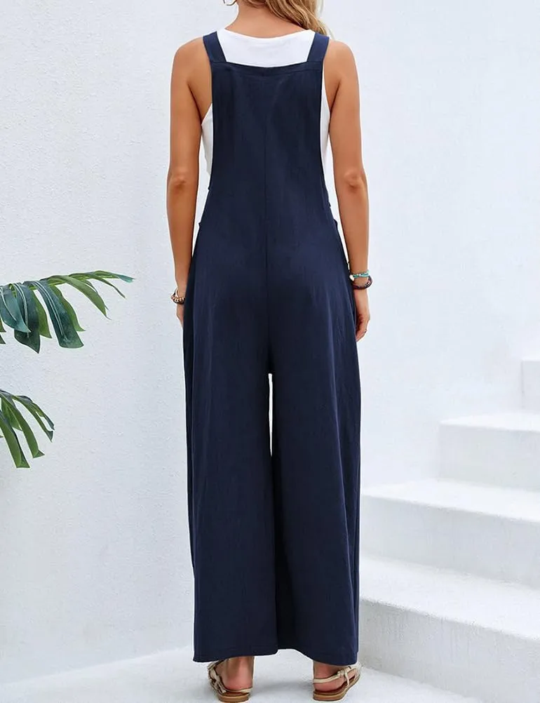 IDEALSANXUN Wide Leg Overalls for Womens Casual Cotton Linen Baggy Loose Maternity Summer Beach Jumpsuits Romper