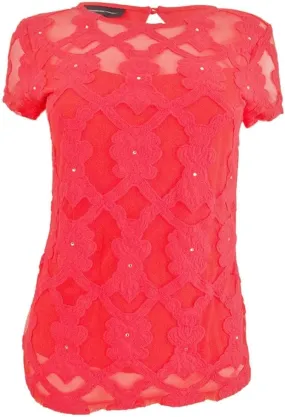 INC Womens Petites Casual Short Sleeves Blouse Red PM
