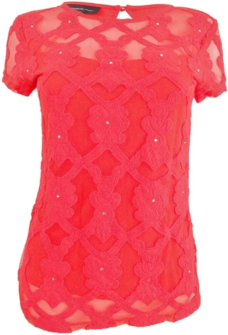 INC Womens Petites Casual Short Sleeves Blouse Red PM