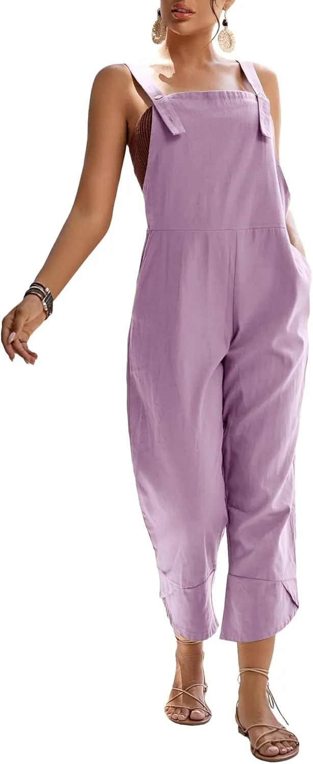LYANER Women's Loose Baggy Wide Leg Cotton Linen Overalls Jumpsuit Harem Pants with Pockets