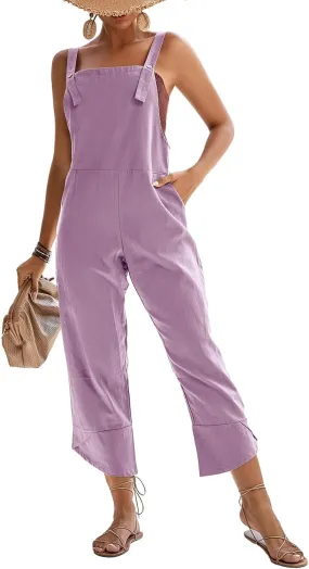 LYANER Women's Loose Baggy Wide Leg Cotton Linen Overalls Jumpsuit Harem Pants with Pockets