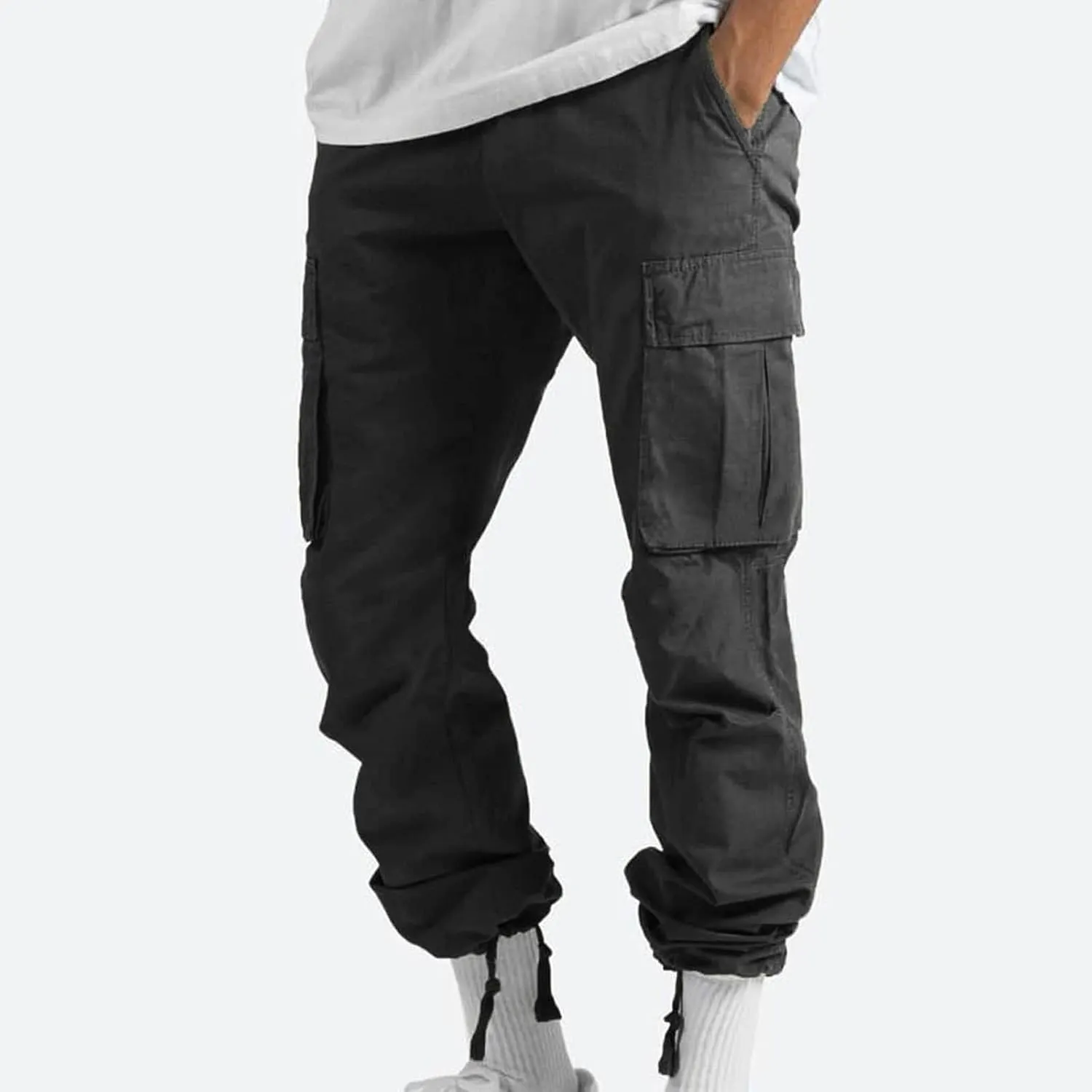 Men Cargo Sweatpants Loose Casual Work Pants Joggers Open Bottom Drawstring Cargos Athletic Straight Sweat Pant