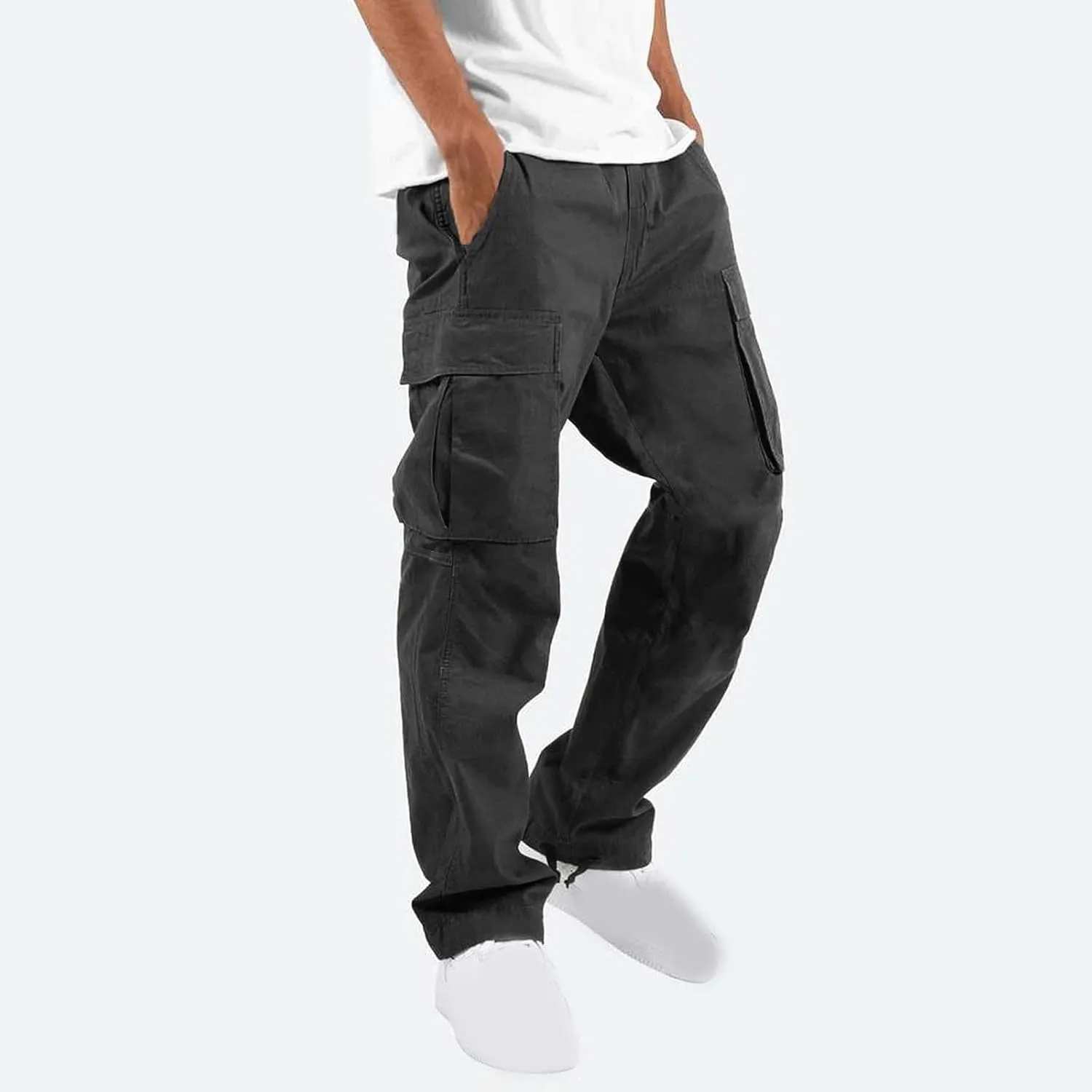 Men Cargo Sweatpants Loose Casual Work Pants Joggers Open Bottom Drawstring Cargos Athletic Straight Sweat Pant