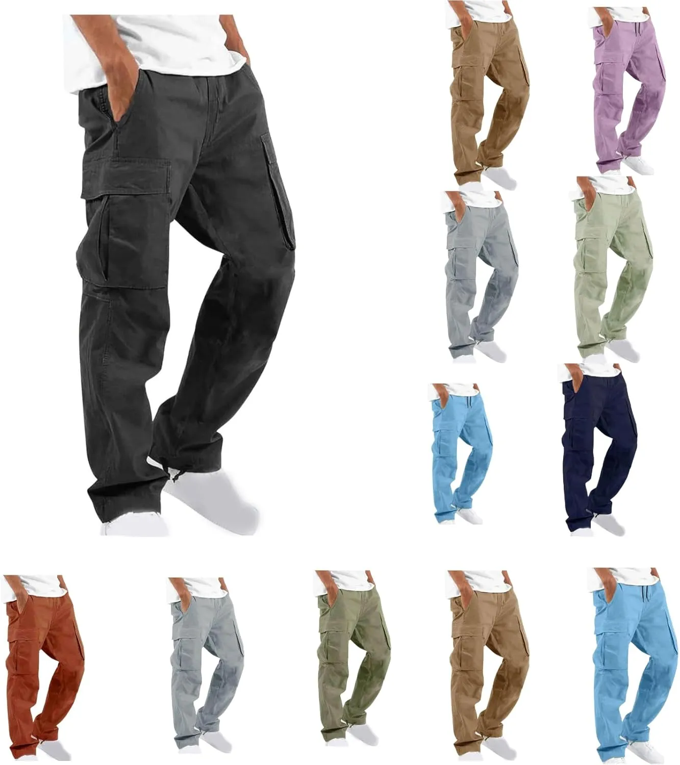 Men Cargo Sweatpants Loose Casual Work Pants Joggers Open Bottom Drawstring Cargos Athletic Straight Sweat Pant
