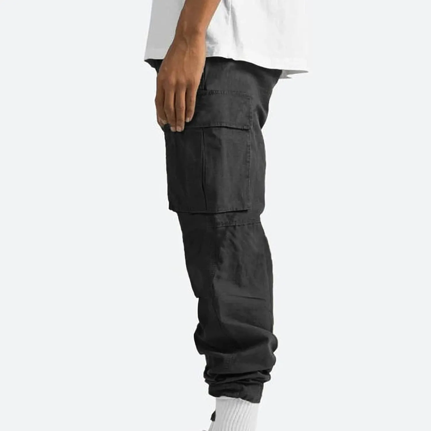 Men Cargo Sweatpants Loose Casual Work Pants Joggers Open Bottom Drawstring Cargos Athletic Straight Sweat Pant