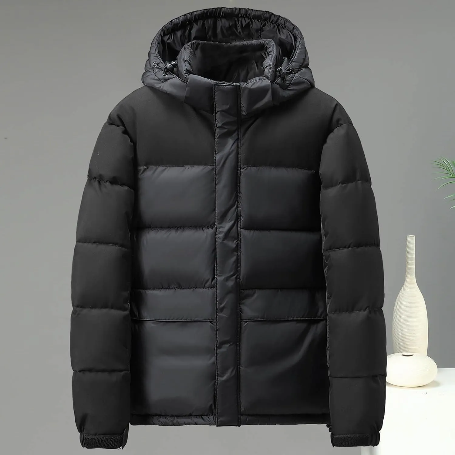 Men Women Hooded Puffer Jacket Lightweight Warm Down Coat Winter Insulated Quilted Coat Unisex Outerwear with Pockets