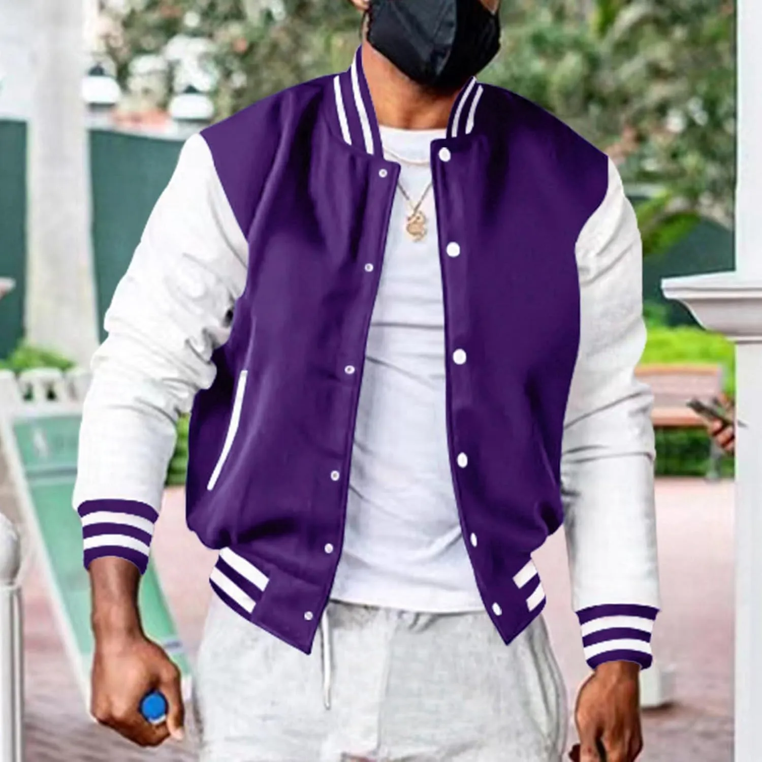 Men's Fashion Varsity Jacket Causal Slim Fit Cotton Baseball Bomber Jackets Vintage Streetwear Coats Hipster Tops