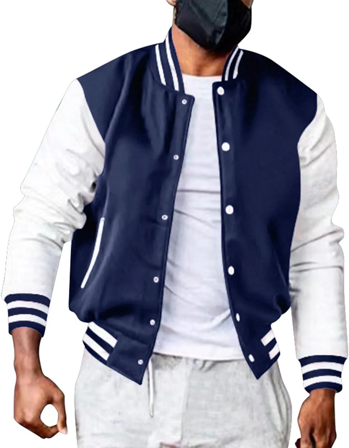 Men's Fashion Varsity Jacket Causal Slim Fit Cotton Baseball Bomber Jackets Vintage Streetwear Coats Hipster Tops