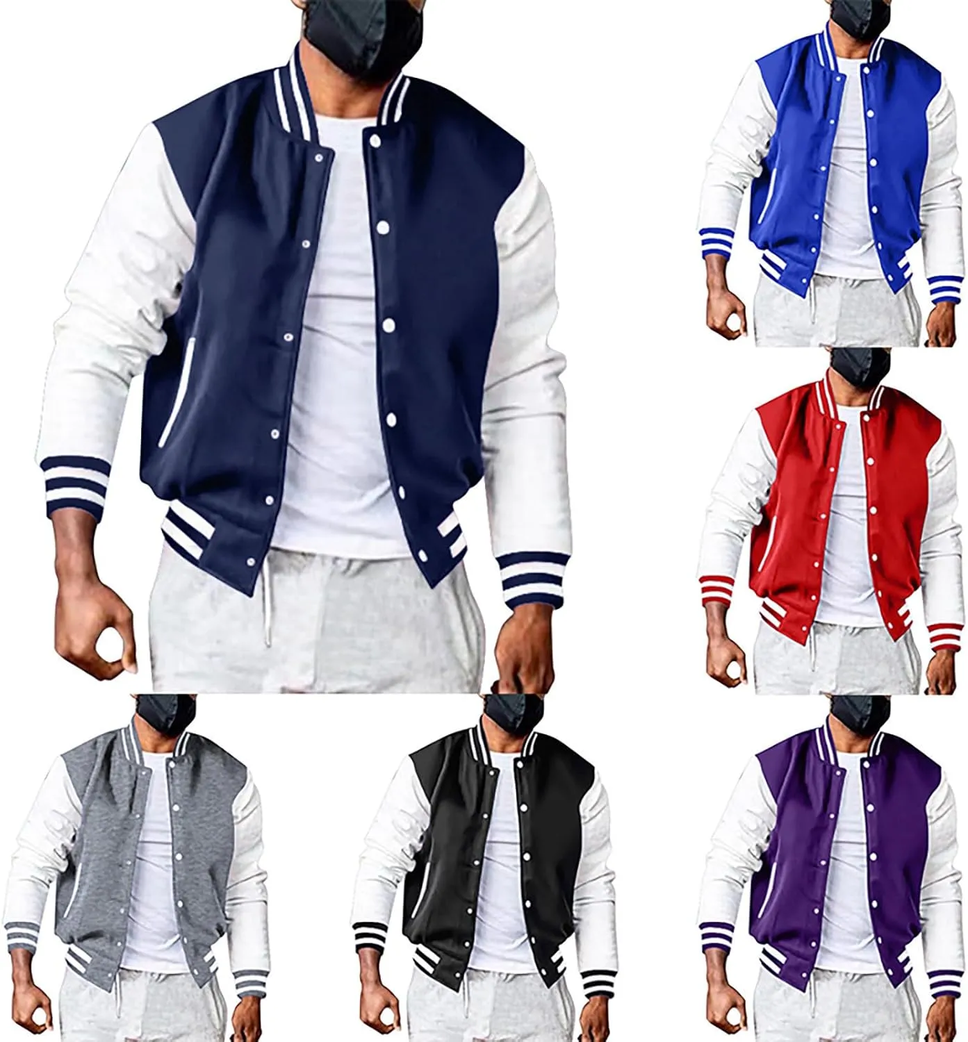 Men's Fashion Varsity Jacket Causal Slim Fit Cotton Baseball Bomber Jackets Vintage Streetwear Coats Hipster Tops