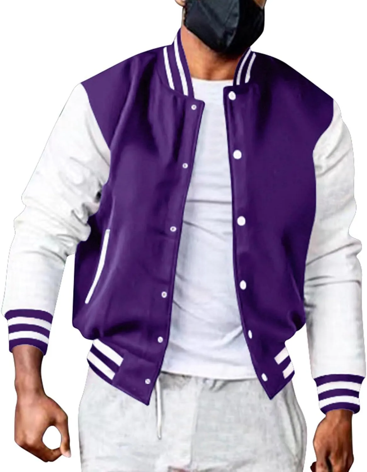 Men's Fashion Varsity Jacket Causal Slim Fit Cotton Baseball Bomber Jackets Vintage Streetwear Coats Hipster Tops