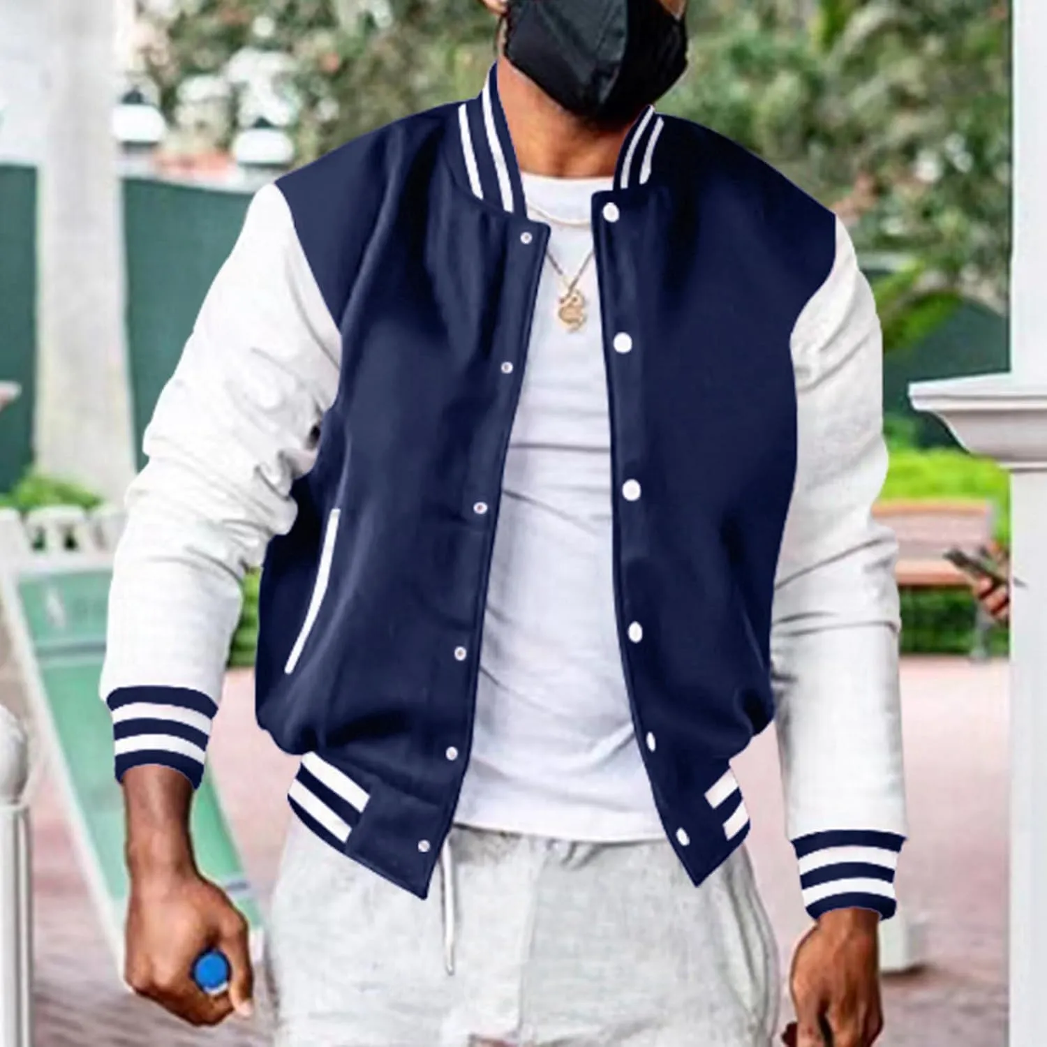 Men's Fashion Varsity Jacket Causal Slim Fit Cotton Baseball Bomber Jackets Vintage Streetwear Coats Hipster Tops