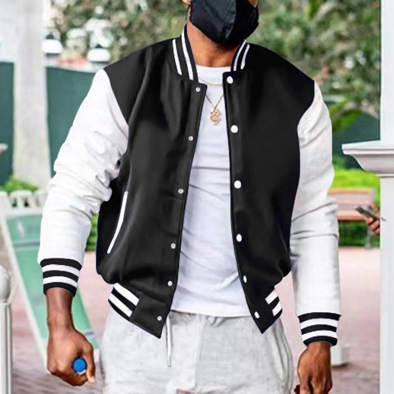 Men's Fashion Varsity Jacket Causal Slim Fit Cotton Baseball Bomber Jackets Vintage Streetwear Coats Hipster Tops