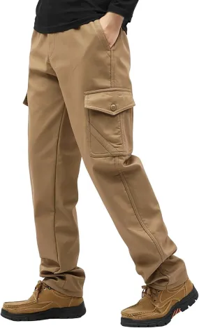 Mens Fleece Lined Cargo Pants Winter Warn Cargo-Pants Tactical Combat Hiking Workout Trousers Multi Pocket Sweatpants