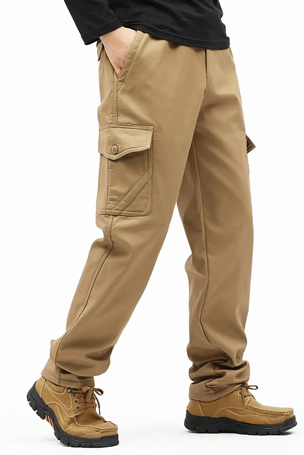 Mens Fleece Lined Cargo Pants Winter Warn Cargo-Pants Tactical Combat Hiking Workout Trousers Multi Pocket Sweatpants