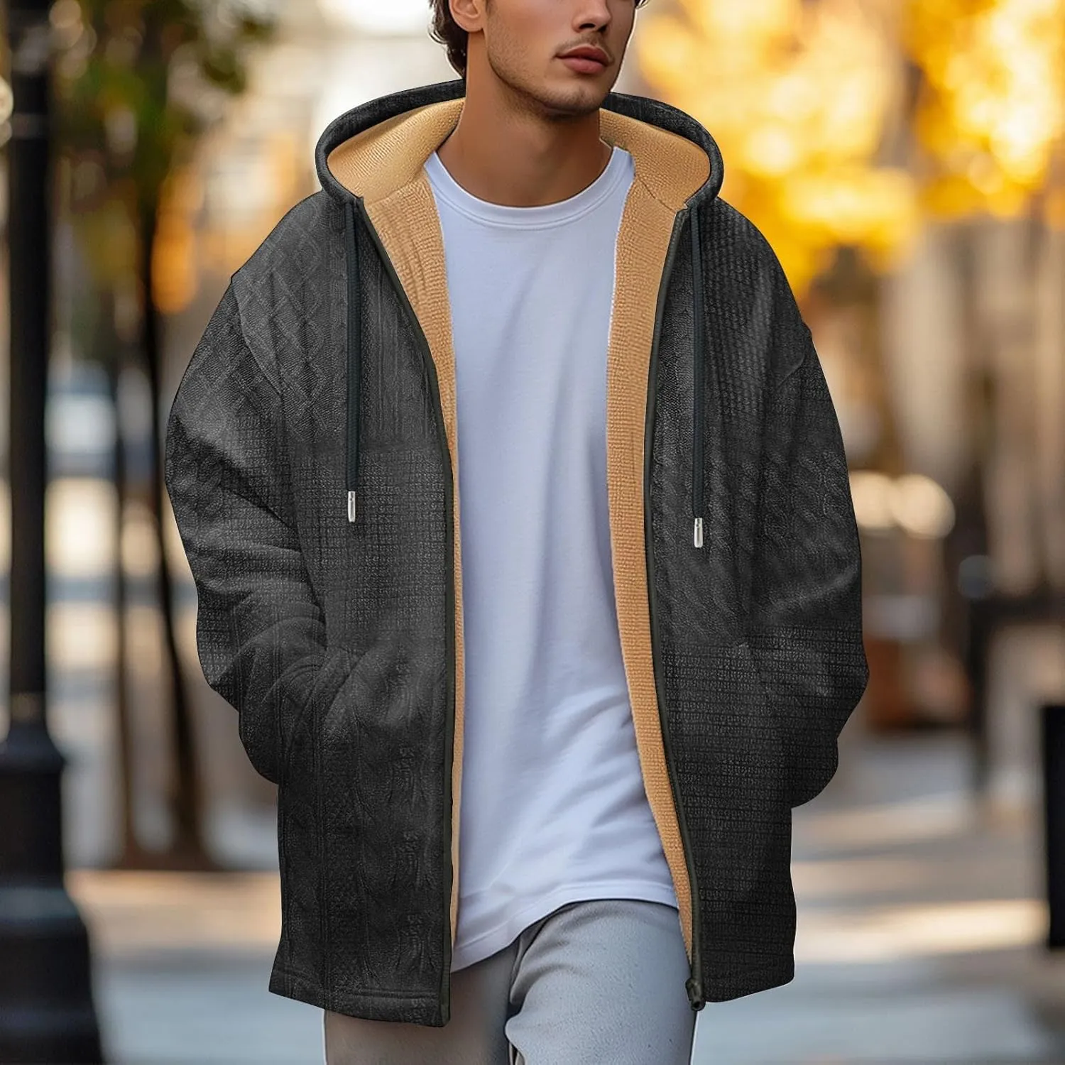 Mens Winter Jackets For Vintage Hoodies Padded Fashion Zip Up Long Sleeve Graphic Thickened Workout Cotton Coats