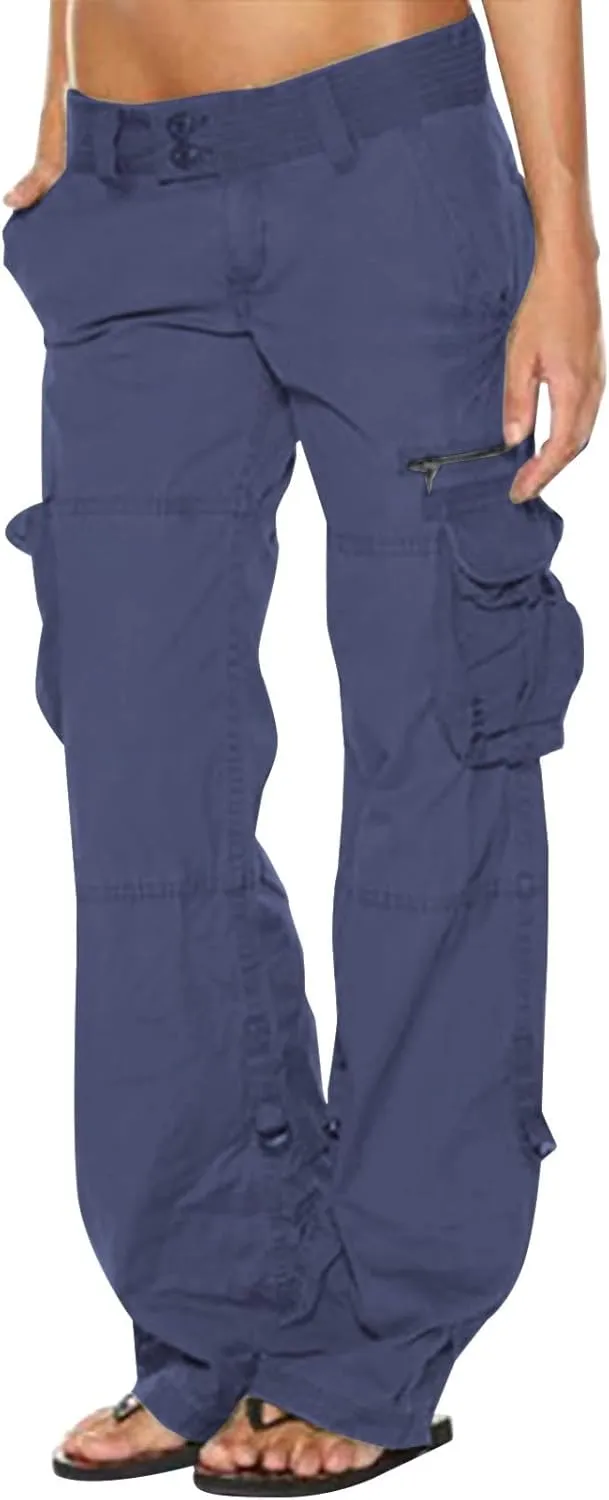 NaRHbrg Cargo Pants Women High Waist Wide Leg Casual Pants with Pockets Baggy Stretch Straight Leg Trousers Comfy Lounge Pant