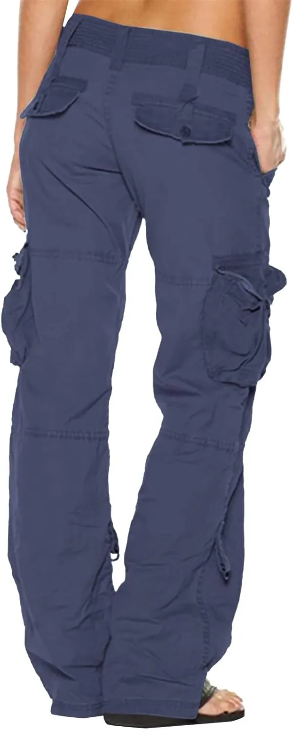 NaRHbrg Cargo Pants Women High Waist Wide Leg Casual Pants with Pockets Baggy Stretch Straight Leg Trousers Comfy Lounge Pant