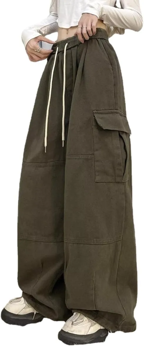 Pooyikoi Women's Baggy Cargo Pants Y2K Pants Multi-Pocket Pants Gothic Harajuku Baggy Wide-Leg Pants Oversized Streetwear