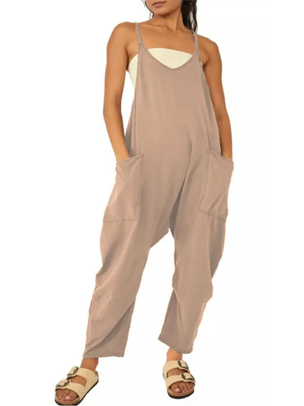 Solid Baggy Bib Overalls with Handy Pockets - Everyday Playsuit