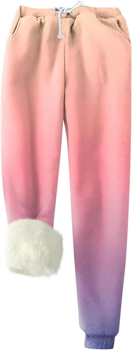 Sweatpants Women Casual Winter Fleece Lined Pants Straight Legs Joggers Petite Pants with Pocket Warm Clothes