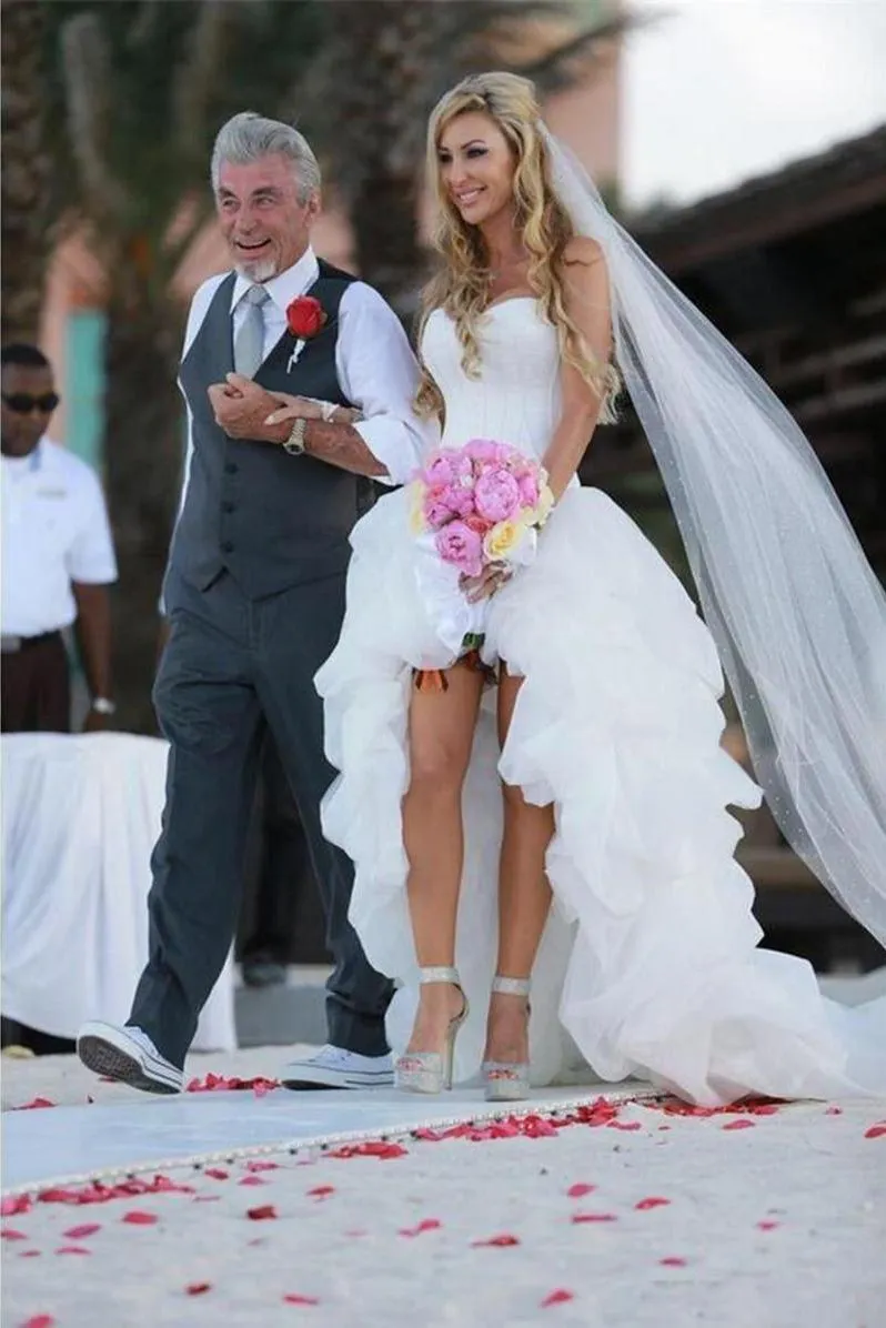 Sweetheart Ivory Ruffled High Low Organza Corset Bridal Gowns Long Wedding Dresses WK944
