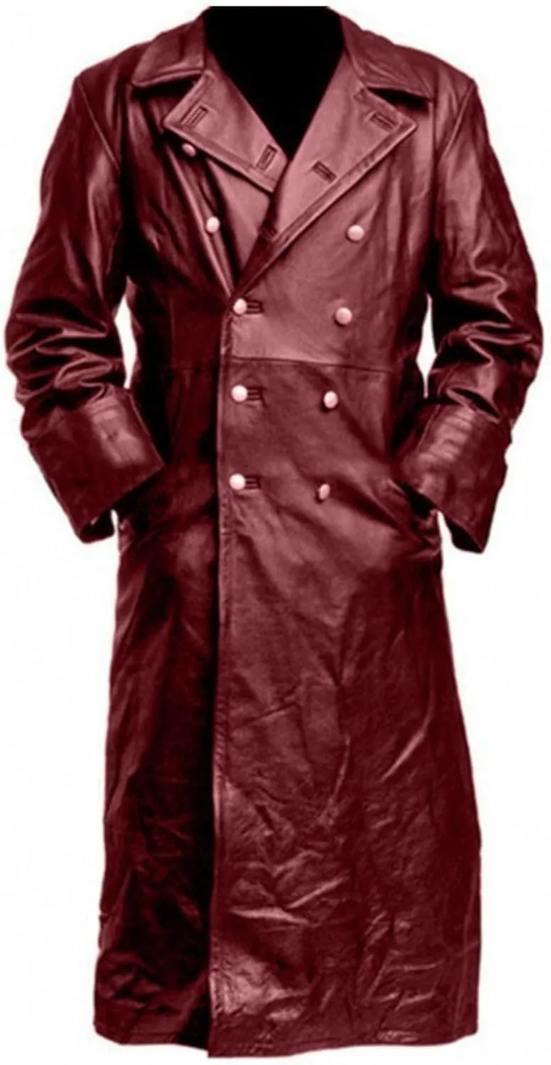 Thatrich Mens Winter Motorcycle Jacket Long Faux Leather Coat Moto Bomber Jacket Steampunk Overcoat Vintage Windbreaker Coats