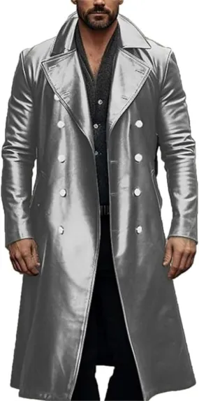 Thatrich Mens Winter Motorcycle Jacket Long Faux Leather Coat Moto Bomber Jacket Steampunk Overcoat Vintage Windbreaker Coats