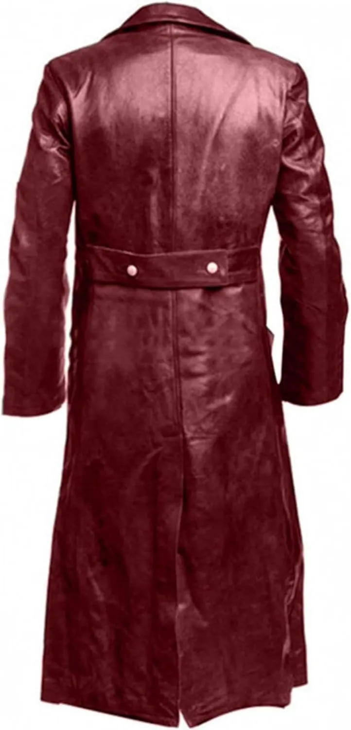 Thatrich Mens Winter Motorcycle Jacket Long Faux Leather Coat Moto Bomber Jacket Steampunk Overcoat Vintage Windbreaker Coats