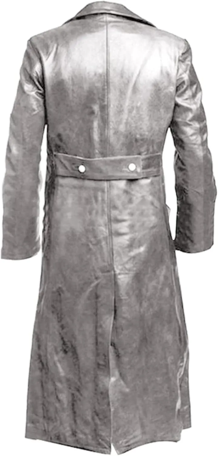 Thatrich Mens Winter Motorcycle Jacket Long Faux Leather Coat Moto Bomber Jacket Steampunk Overcoat Vintage Windbreaker Coats