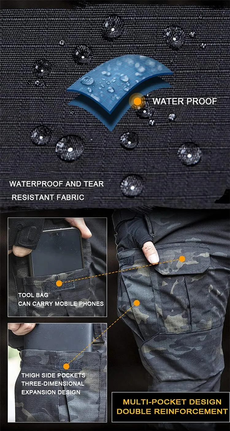 TRGPSG Men's Hiking Pants, Ripstop Camo Cargo Pants, Multi-Pocket Casual Work Pants